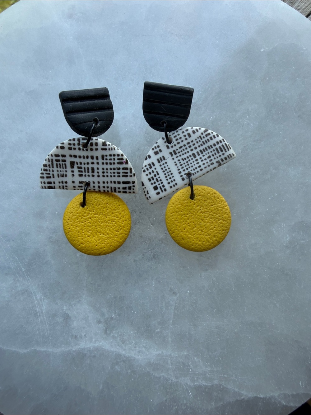 Handmade Black, White & Mustard Yellow Geometric Drop Earrings